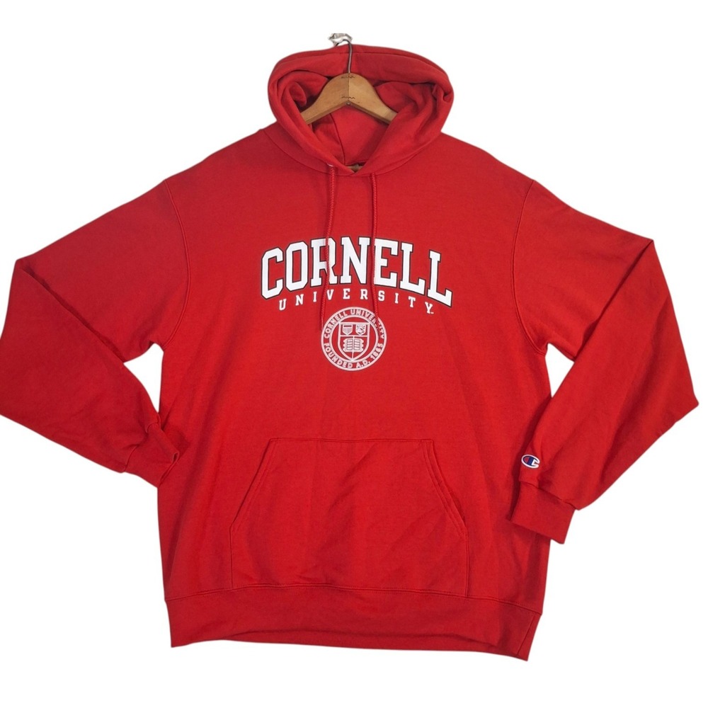 Champion Cornell University Hoodie Men's Large Red Pullover Sweatshirt Big Red